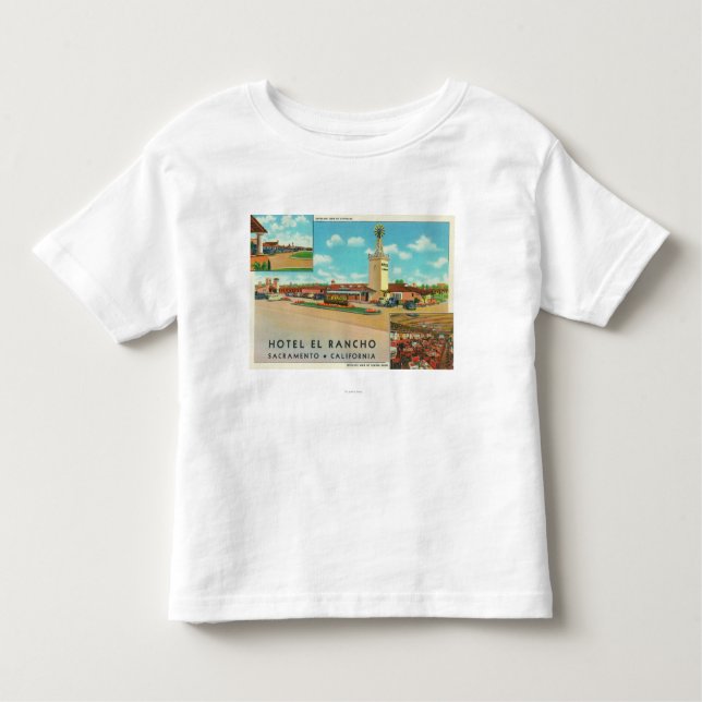 Camiseta Infantil Vista exterior do EL Rancho do hotel (Frente)
