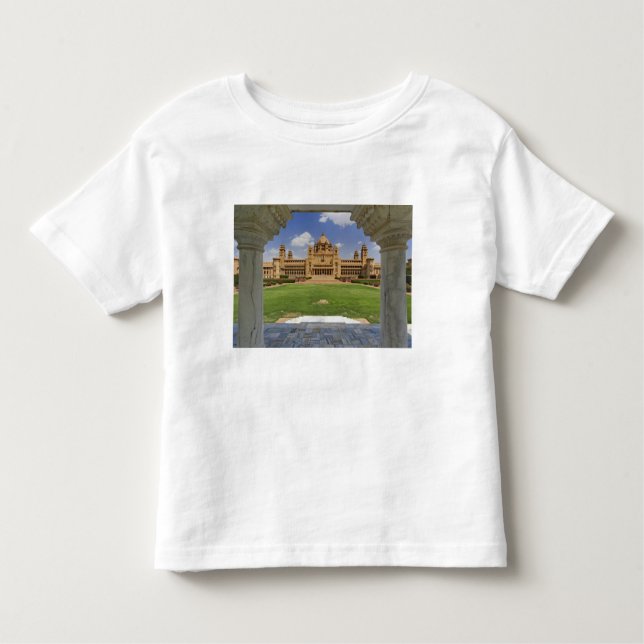 Camiseta Infantil Vista traseira do hotel Umaid Bhawan Palace, Jodjp (Frente)