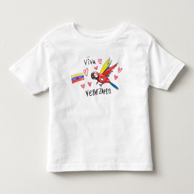Camiseta Infantil Viva Venezuela – Guacamaya y Bandera infantil (Frente)