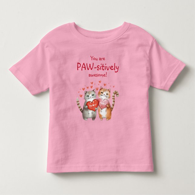 Camiseta Infantil Você é um Gato Rosa e Vermelho Positivamente Incrí (Frente)
