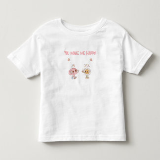 Camiseta Infantil Você Me Faz Feliz! Cérebro Feliz e Flor