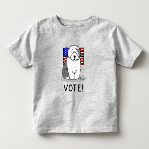 Camiseta Infantil Votem! Velha Cinza Inglesa Sheepdog 1 Política Cus