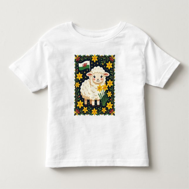 Camiseta Infantil Wales Follower Cute Lamb Surrounded By Daffodils (Frente)