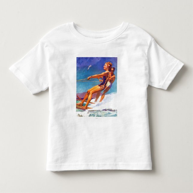 Camiseta Infantil Water Skier por McClelland Barclay (Frente)