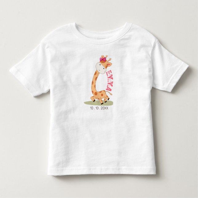 Camiseta Infantil Watercolor Baby Giraffe, Safari Animal Birday (Frente)
