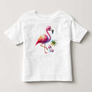 Camiseta Infantil Watercolor Flamingo Cartoon Clipart