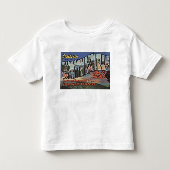 Camiseta Infantil Waynesville, North Carolina - grande cena da letra (Frente)