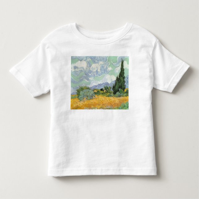 Camiseta Infantil Wheatfield com ciprestes, 1889 de Vincent van Gogh (Frente)