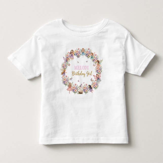 Camiseta Infantil Whimsical flower fairy garden birthday  (Frente)