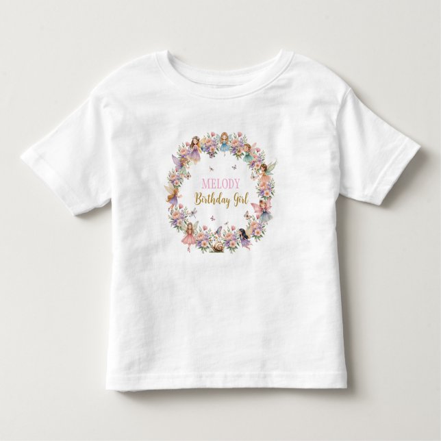 Camiseta Infantil Whimsical flower fairy garden birthday  (Frente)