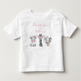 Camiseta Infantil Wild One Animal Safari Black White Pink Aniversári