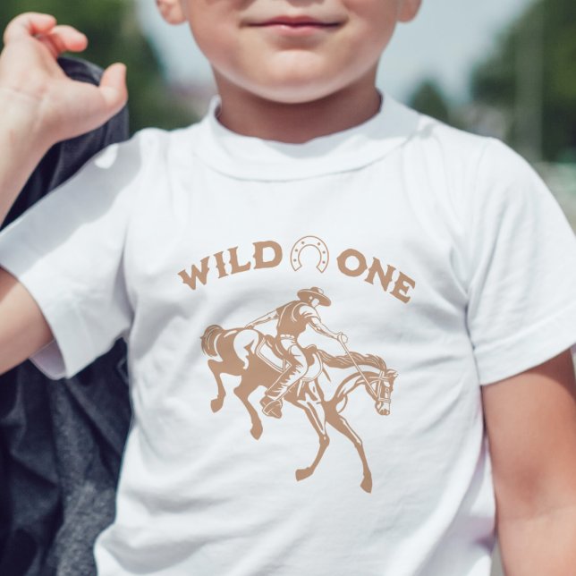 Camiseta Infantil "Wild One" Cowboy Festa de Aniversário Infantil de (Wild one birthday shirt boy first birthday modern cute cowboy western horse Wild West theme)