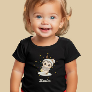 Camiseta Infantil Winter Boho Penguin Com Estrelas E Nome Toddler T-