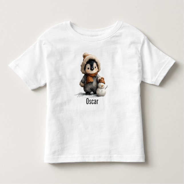Camiseta Infantil Winter Penguin with Snowman Design (Frente)