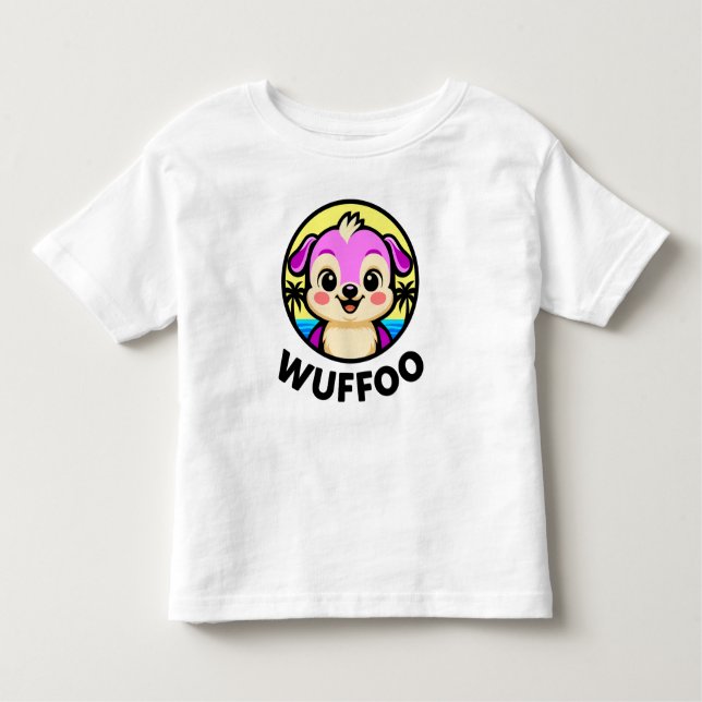 Camiseta Infantil Wuffoo Adventures Cute Kawaii Puppy animation logo (Frente)