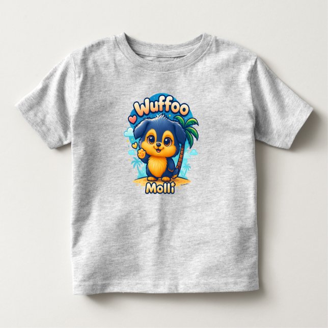 Camiseta Infantil Wuffoo Molli Cute Kawaii Puppy Tropical Island  (Frente)