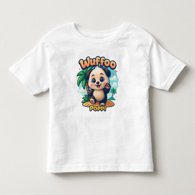 Camiseta Infantil Wuffoo Poppi Cute Kawaii Puppy Tropical Island (Frente)