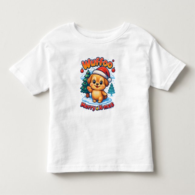 Camiseta Infantil Wuffoo Roony Merry X-mas Kawaii 3D Holiday (Frente)