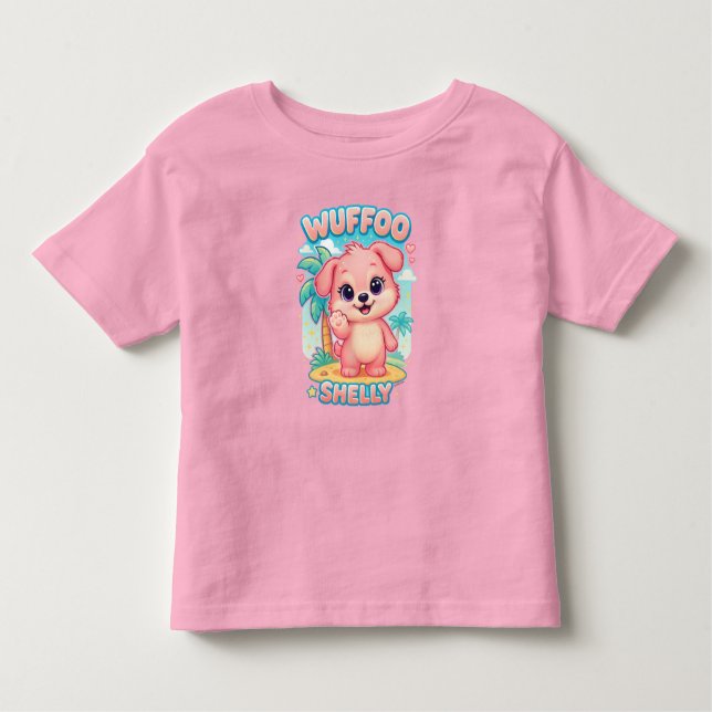 Camiseta Infantil Wuffoo Shelly Kawaii Puppy Tropical Island (Frente)