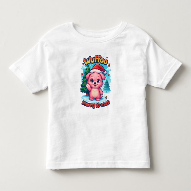 Camiseta Infantil Wuffoo Shelly Merry X-mas Kawaii 3D Holiday (Frente)