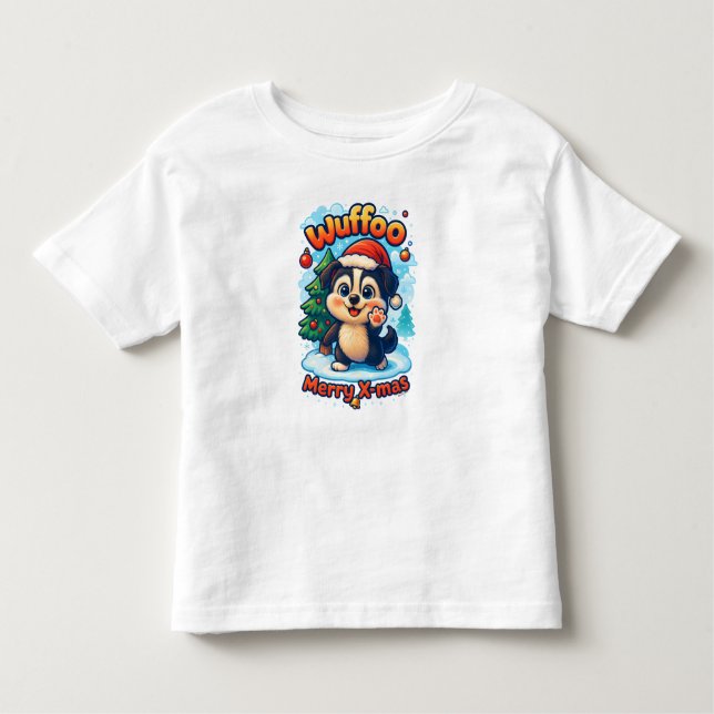 Camiseta Infantil Wuffoo Surffie Merry X-mas Kawaii 3D Holiday (Frente)