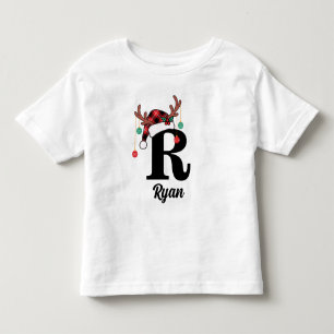 Camiseta Infantil Xadrez de Natal da Família Monograma Personalizada