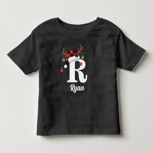 Camiseta Infantil Xadrez de Natal da Família Monograma Personalizada