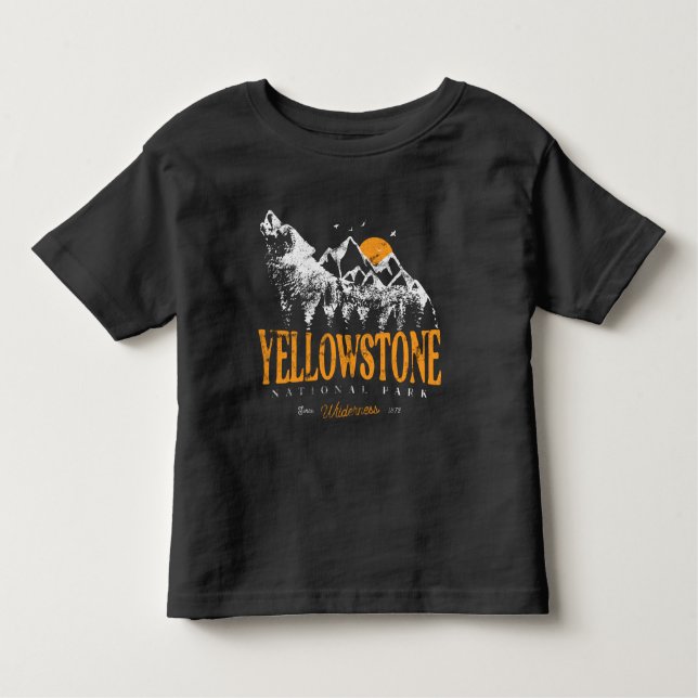 Camiseta Infantil Yellowstone National Park Wolf Mounates Vintage (Frente)