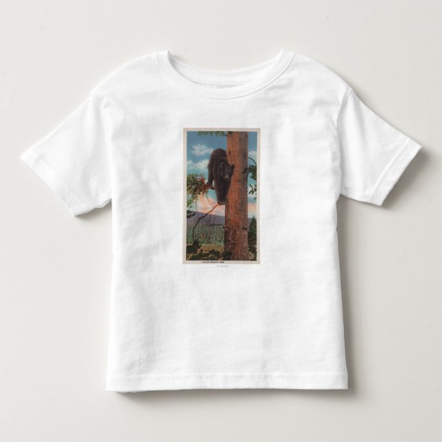 Camiseta Infantil Yellowstone, WYView do urso preto na árvore (Frente)