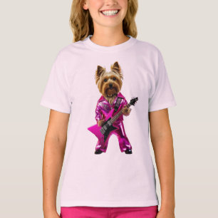 Camiseta Infantil Yorkie Estrela do Rock Fofa