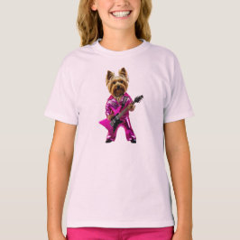 Camiseta Infantil Yorkie Estrela do Rock Fofa
