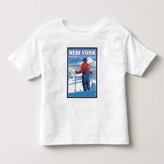 Camiseta Infantil YorkSkier novo que admira a vista (Frente)