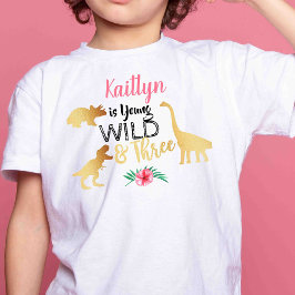 Camiseta Infantil Young Wild & Três Garotas Dinossauro 3º Aniversári