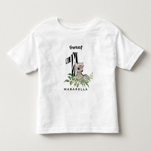 Camiseta Infantil *~* Zebra One First Birday Jungle Baby Girl (Frente)