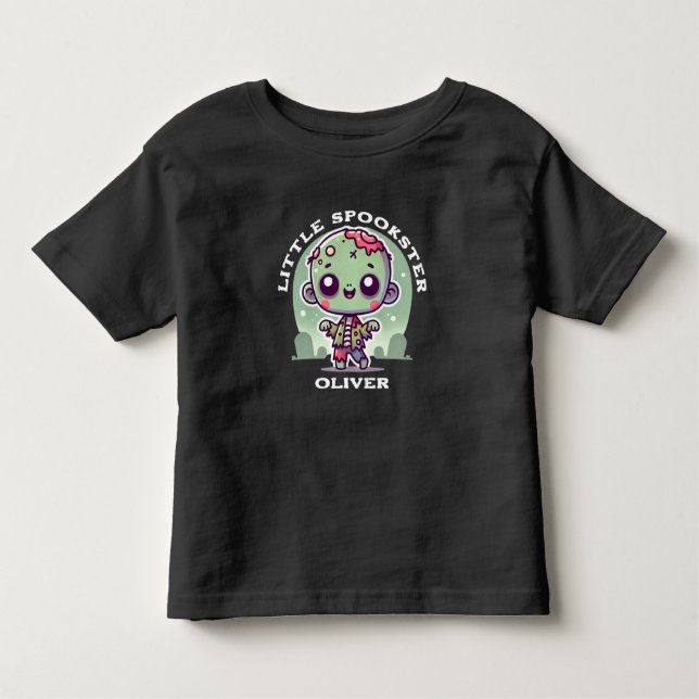 Camiseta Infantil Zombie Spookie, Nome Personalizado, Halloween (Frente)