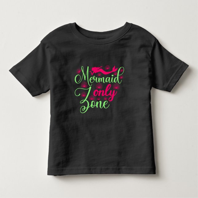 Camiseta Infantil Zona Somente Sereia de Rosa Quente e Neon Verde (Frente)
