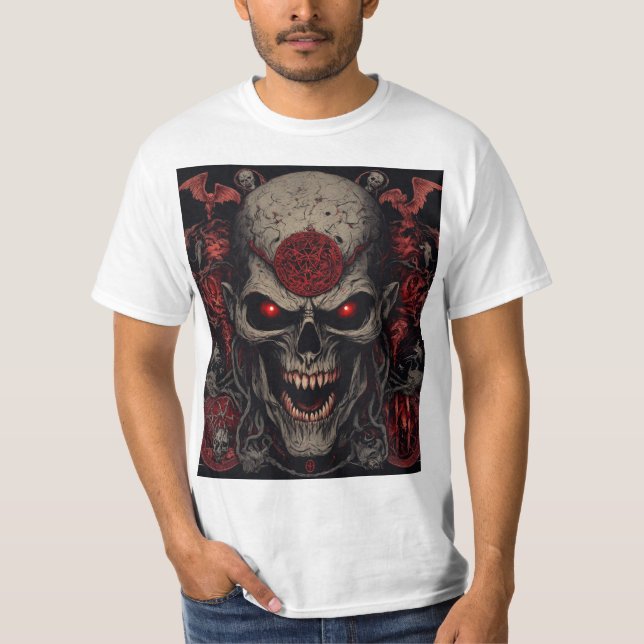 Camiseta Infernal Skull King – Dark Horror Demon Skull Art  (Frente)