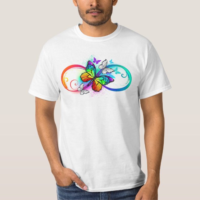 Camiseta Infinidade brilhante com borboleta arco-íris (Frente)