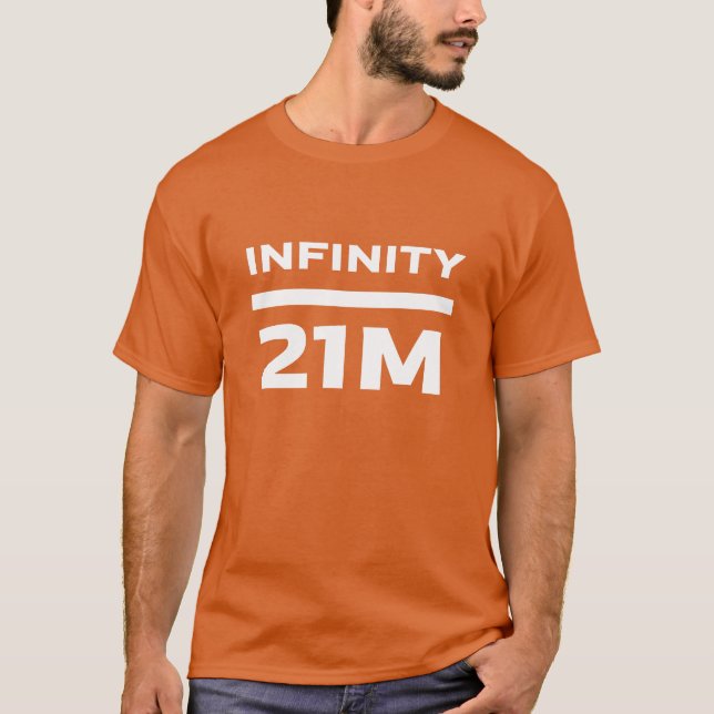 Camiseta Infinidade de Bitmoeda dividida por 21 milhões (Frente)