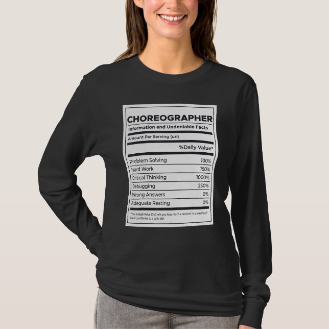 Camiseta Informações sobre nutrição coreógrafos (Frente)