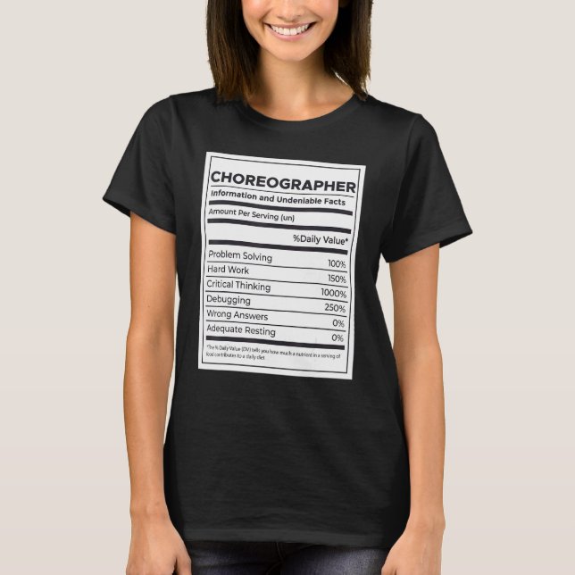 Camiseta Informações sobre nutrição coreógrafos (Frente)