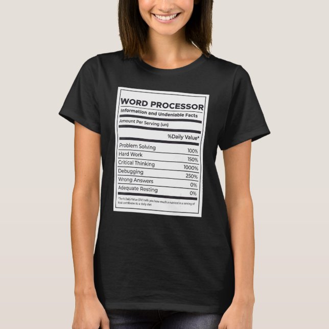 Camiseta Informações sobre Nutrição do Processador do Word (Frente)