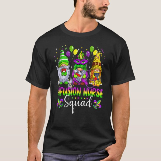 Camiseta Infusion Nurse Squad Gnomes Crew Mardi Gras Festiv (Frente)