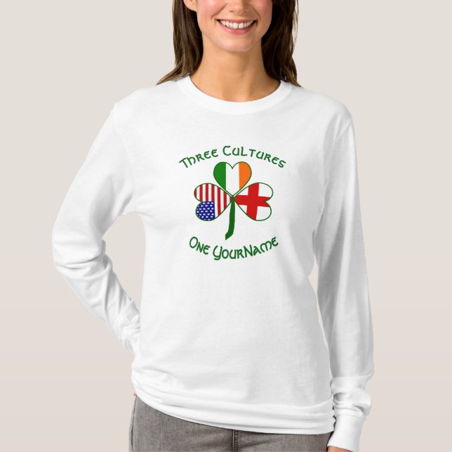 Camiseta Inglaterra Irlanda EUA Shamrock Flag Personalizado (Frente)