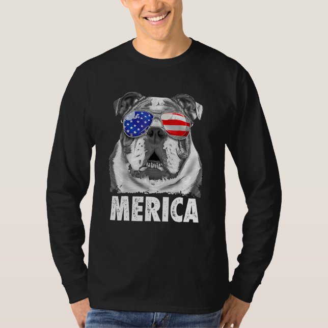 Camiseta Inglês Buldogue 4 de julho Merica Men Usa Flag (Frente)