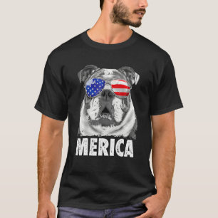 Camiseta Inglês Buldogue 4 de julho Merica Men Usa Flag
