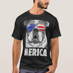Camiseta Inglês Buldogue 4 de julho Merica Men Usa Flag