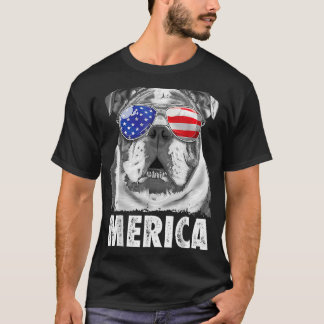 Camiseta Inglês Buldogue 4 de julho Merica Men Usa Flag