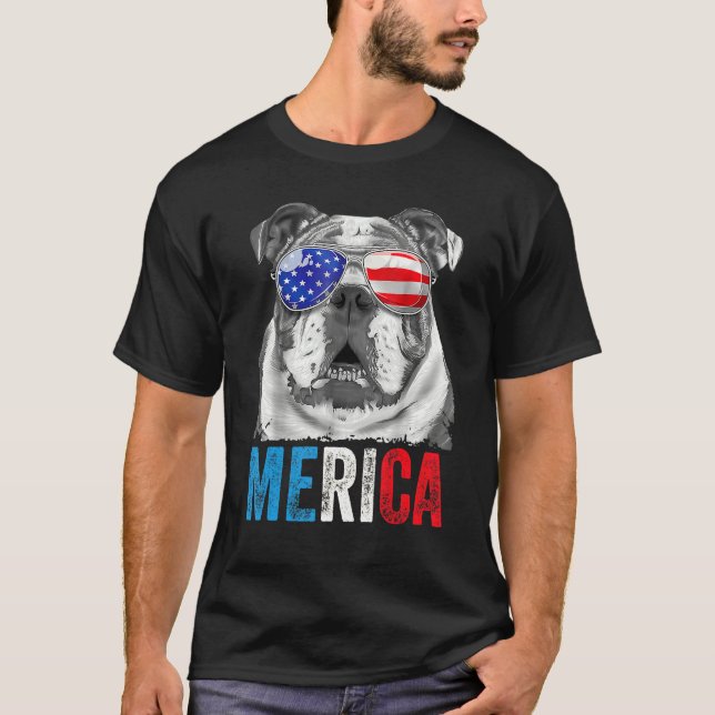 Camiseta Inglês Buldogue 4 de julho Merica Men Usa Flag 1 (Frente)