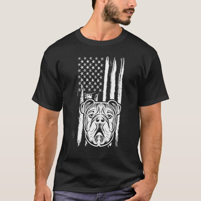 Camiseta Inglês Buldogue Cachorro Cachorro Americano Bandei (Frente)